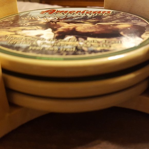 Set of 3 Stone Moose Coasters with Holder - Picture 2 of 8